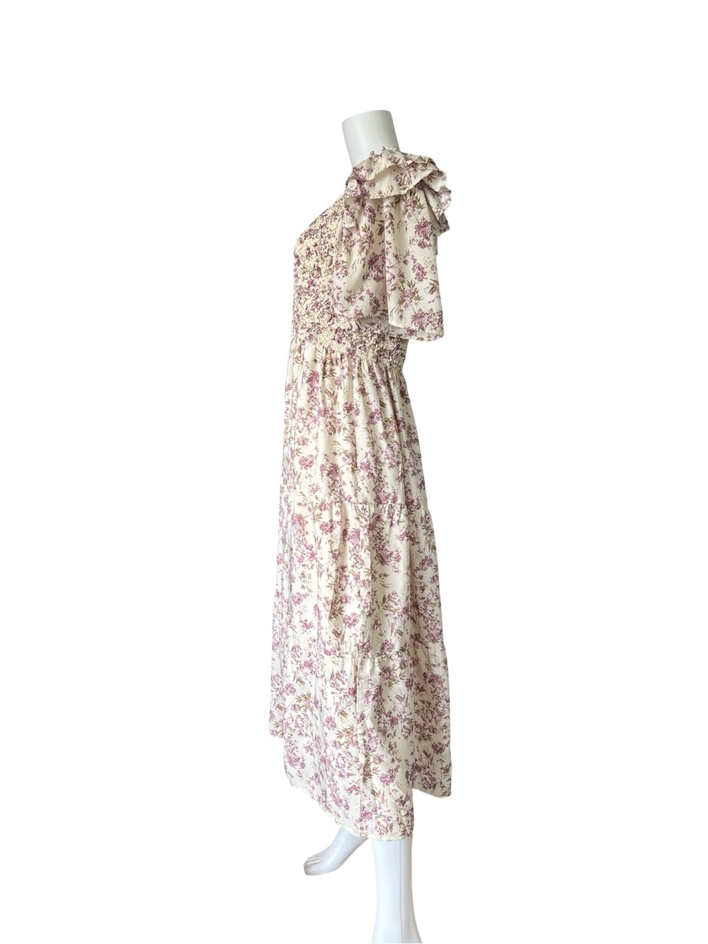 Henly Midi Dress Cottagecore Floral Print Womens Size Large Prairie Smocked - Picture 3 of 8